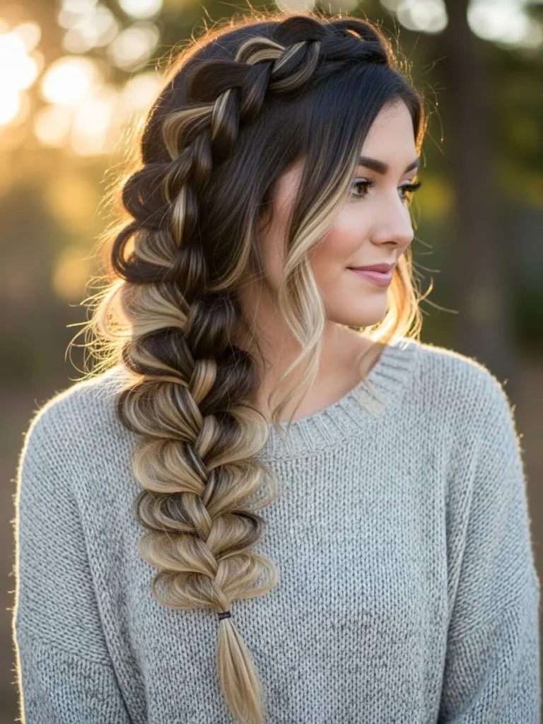 25 Stunning Winter Braid Hairstyles to Keep You Warm & Stylish All Season Long 2 Chunky Side Braid