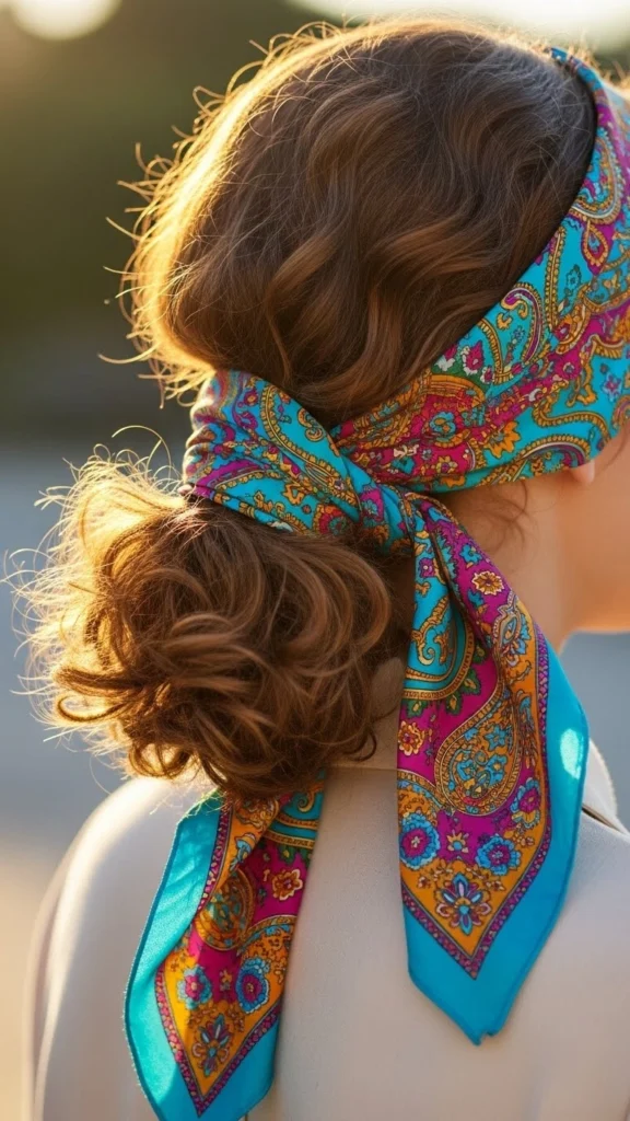 12 Easy Curly Hairstyles You Can Do in 5 Minutes (Step-by-Step Tutorial) 10 Scarf Wrapped Low Ponytail