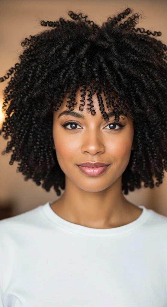 15 Curly Haircuts With Bangs That'll Make You Screenshot Immediately 11 Afro Curls with Tapered Bangs