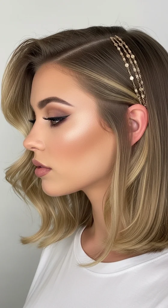15 Short Prom Hairstyles ideas With a Modern Twist 9 Asymmetrical Waves with Hair Jewelry