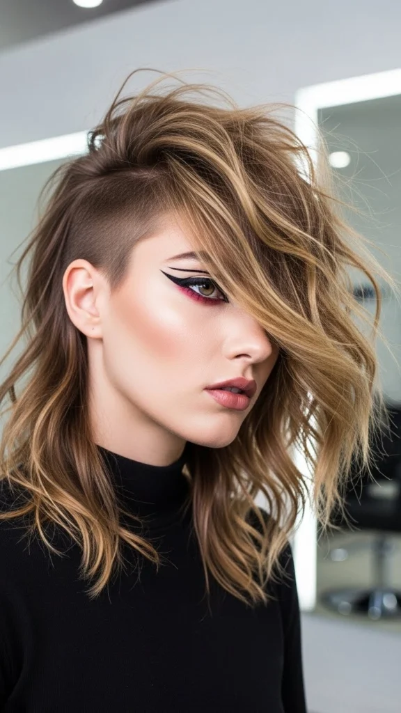 12 Wavy Wolf Cut with Bangs: Stunning Styles to Try in 2026 7 Asymmetrical Wavy Wolf Cut with Side Bangs