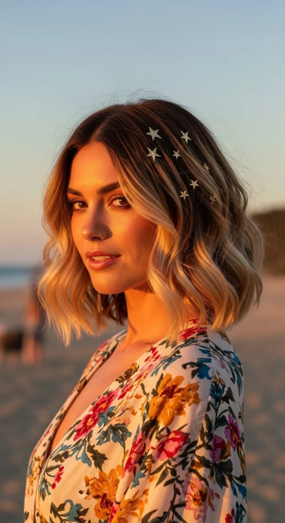 15 Short Prom Hairstyles ideas With a Modern Twist 12 Beachy Waves with Metallic Accents