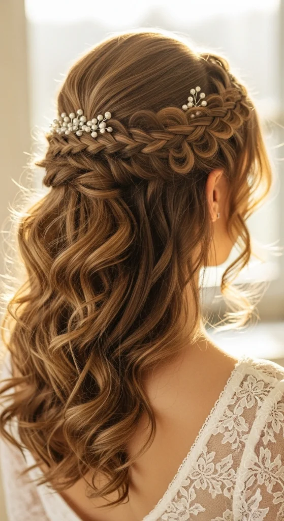 12 Effortless Curly Half Up Half Down Hairstyles for Every Occasion 4 Braided Crown Half Up Half Down