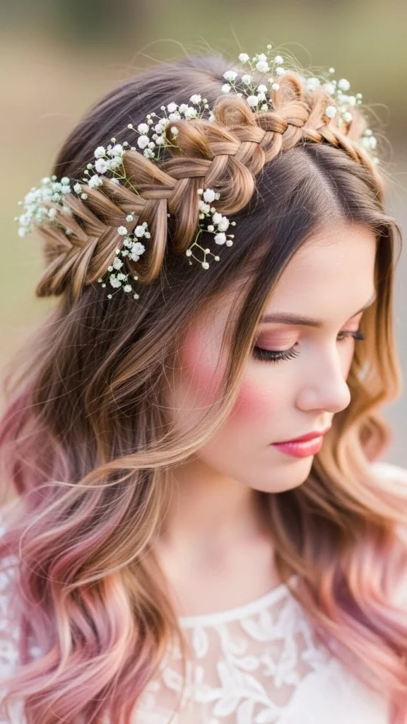 15 Romantic Valentine's Day Hairstyles That'll Make Hearts Skip a Beat 2 Braided Crown with Loose Waves