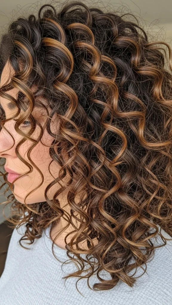 12 Caramel Highlights on Brown Hair- Sun-Kissed Perfection 11 Caramel Highlights with Curtain Bangs