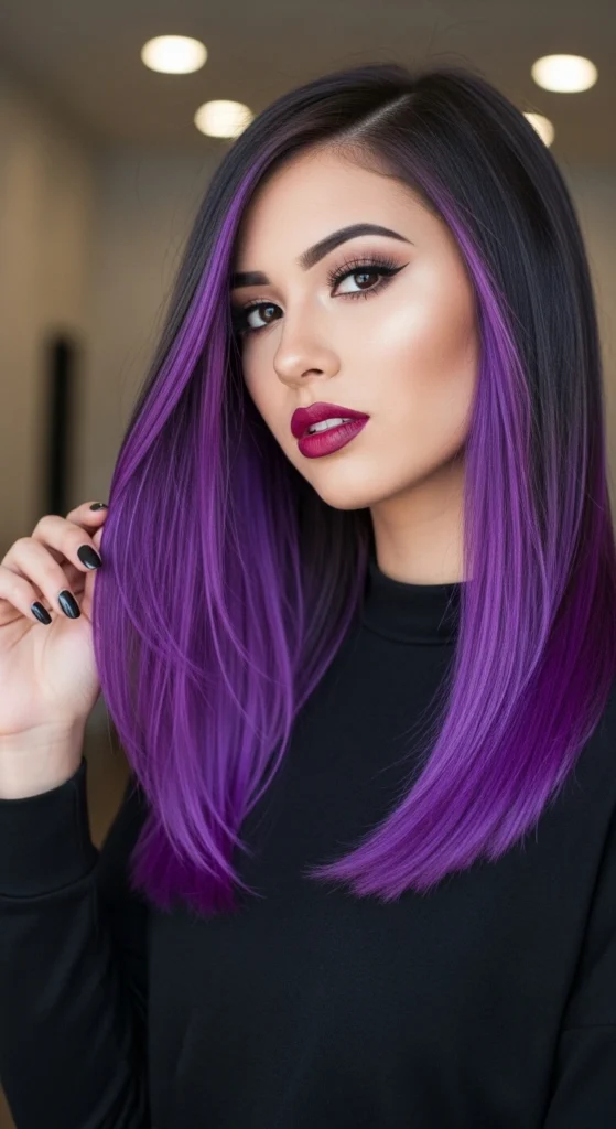15 Purple Hair Ideas That Will Transform Your Look in 2026 13 Chunky Purple Highlights