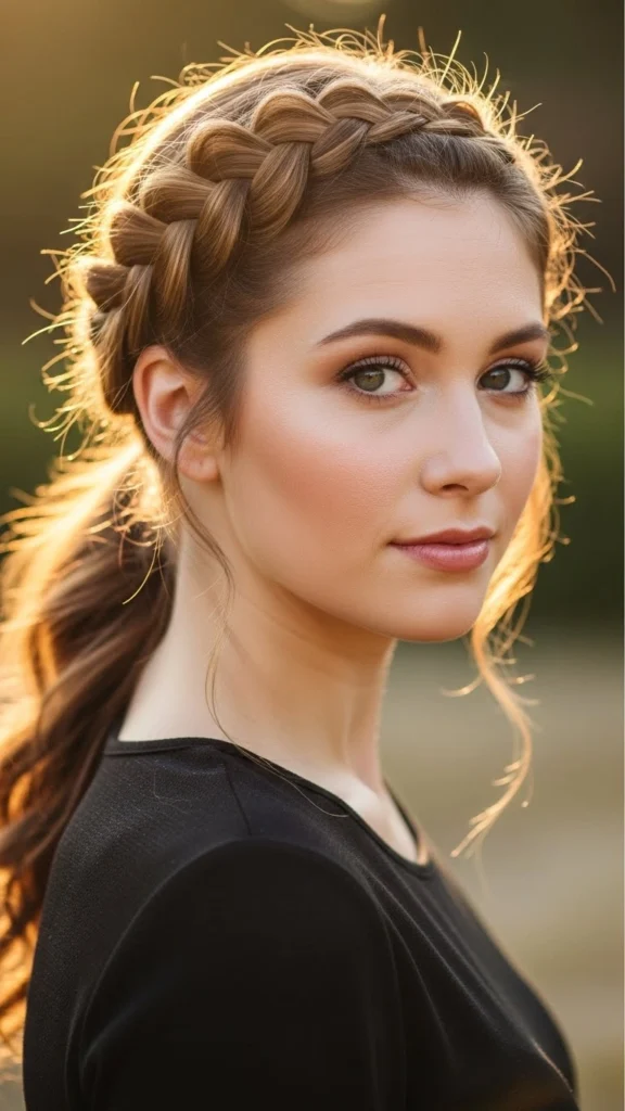 15 Cute Volleyball Hairstyles That Stay Put During Every Game 12 Crown Braid with Low Ponytail