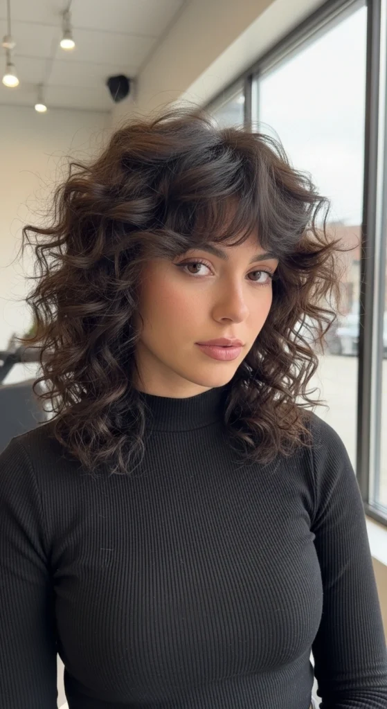 15 Curly Haircuts With Bangs That'll Make You Screenshot Immediately 15 Curly Butterfly Cut with Curtain Bangs