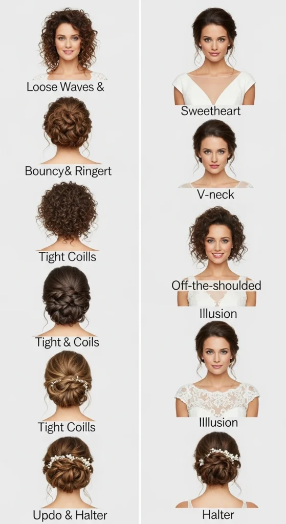 12 Elegant Curly Wedding Hairstyles Perfect for Every Bride 12 Curly Long Hair Wedding Styles for Different Dress Necklines