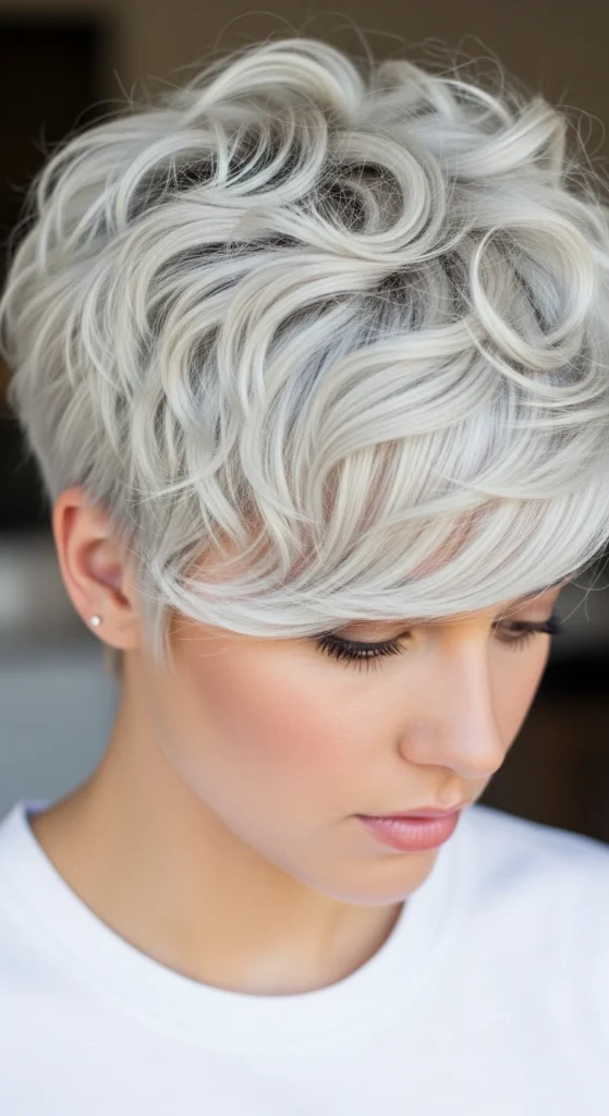 15 Curly Haircuts With Bangs That'll Make You Screenshot Immediately 5 Curly Pixie Cut with Textured Fringe