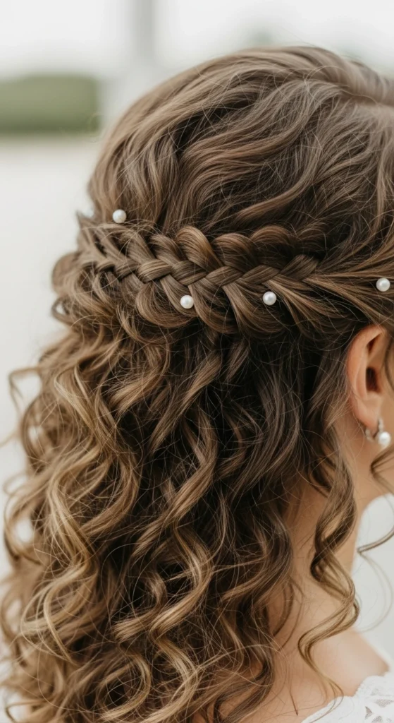 12 Elegant Curly Wedding Hairstyles Perfect for Every Bride 3 Elegant Curly Hairstyle Bridesmaid with Braid Accents
