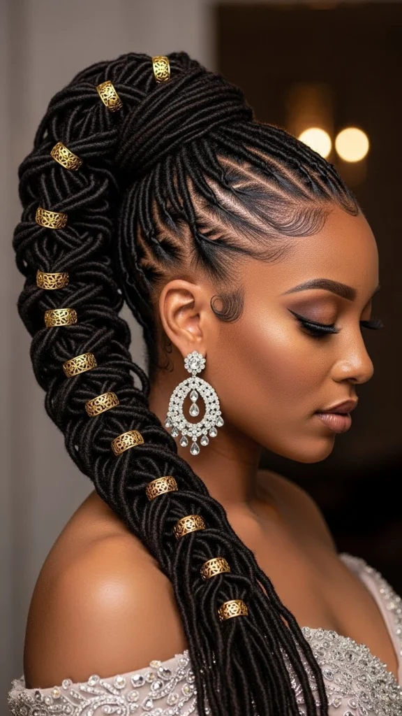 12 Elegant Formal Locs Hairstyles for Weddings, Proms & Special Events 12 Elegant Ponytail with Wrapped Base