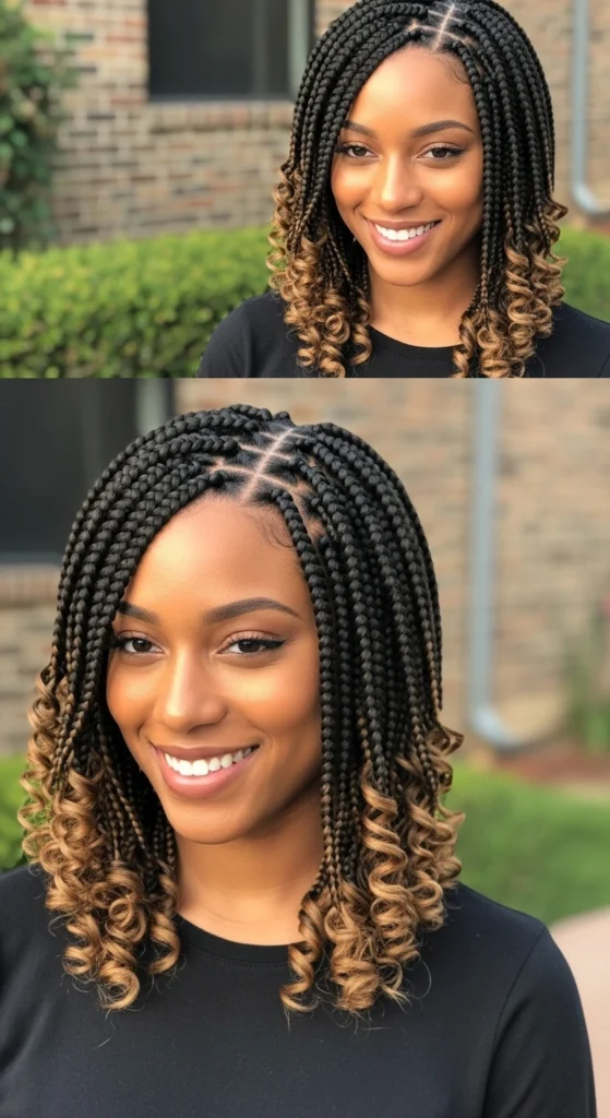 15 Braided Bob Hairstyles That Will Transform Your Look 9 Goddess Box Braid Bob with Curly Ends