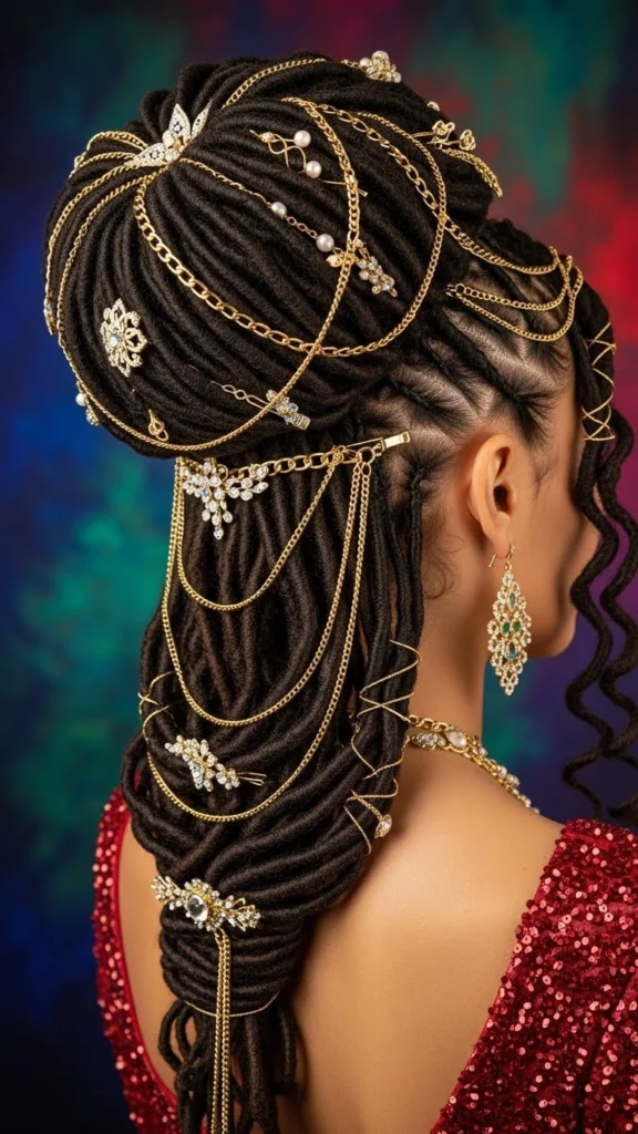 12 Elegant Formal Locs Hairstyles for Weddings, Proms & Special Events 11 Goddess Locs Updo with Accessories