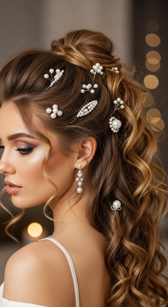 12 Effortless Curly Half Up Half Down Hairstyles for Every Occasion 7 Half Up With Decorative Accessories