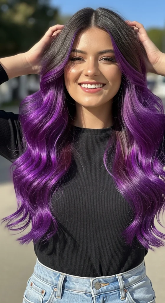 15 Purple Hair Ideas That Will Transform Your Look in 2026 2 Purple Streaks on Natural Dark Hair