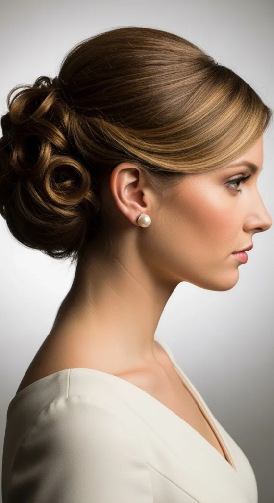 12 Curly Updo Hairstyles That Are Perfect for Bad Hair Days 5 Side Swept Curly Chignon