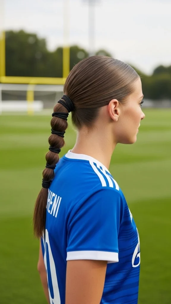 15 Cute Volleyball Hairstyles That Stay Put During Every Game 14 Sleek Low Ponytail with Hair Wrap