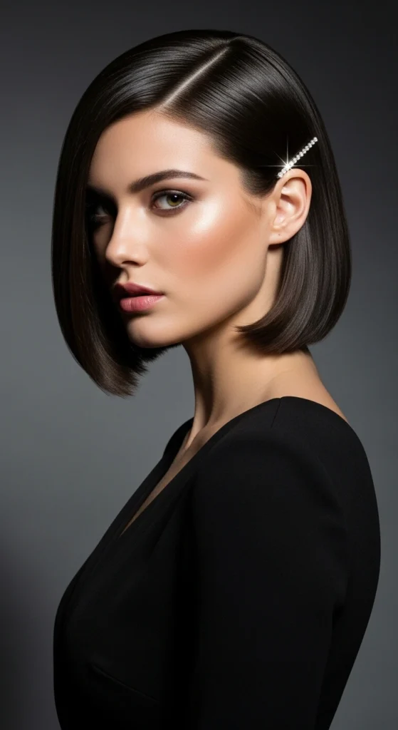 15 Short Prom Hairstyles ideas With a Modern Twist 2 Sleek Side Parted Bob