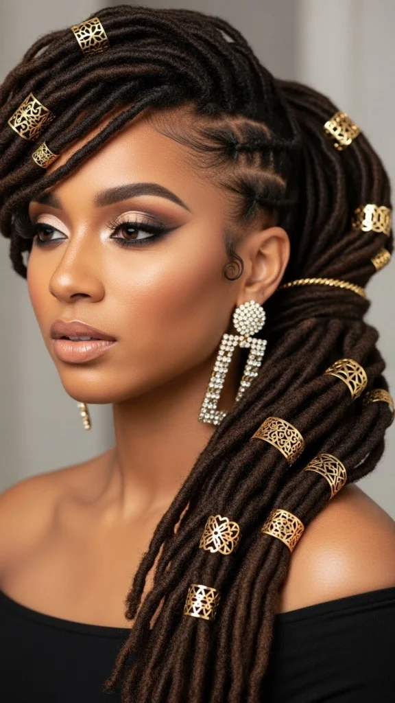 12 Elegant Formal Locs Hairstyles for Weddings, Proms & Special Events 3 Sleek Side Swept Ponytail