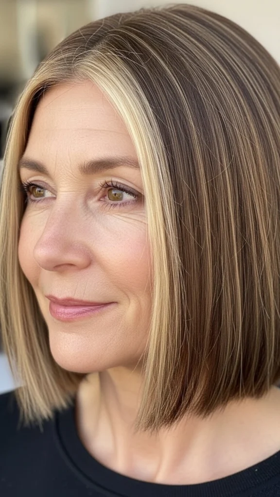 12 Gorgeous Bob Haircuts for Thin Hair That Make Older Women Look Years Younger 9 The Blunt Bob with Babylights