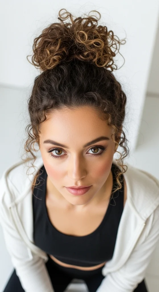 12 Curly Updo Hairstyles That Are Perfect for Bad Hair Days 8 The Curly Top Knot