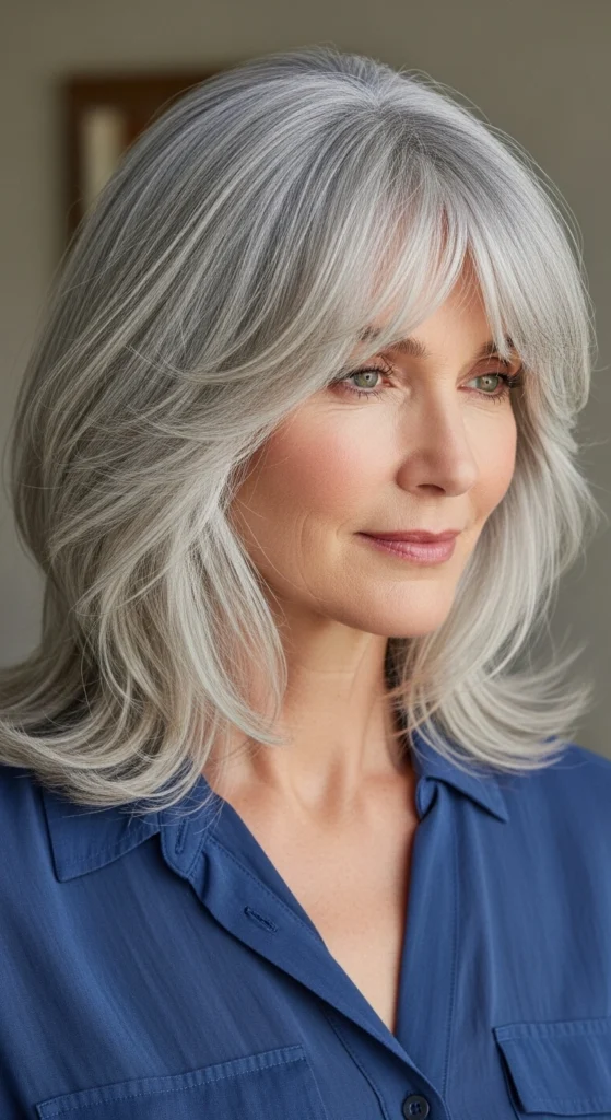 15 Stunning Haircuts for Women Over 70 That Are Easy to Style 8 The Layered Cut with Curtain Bangs