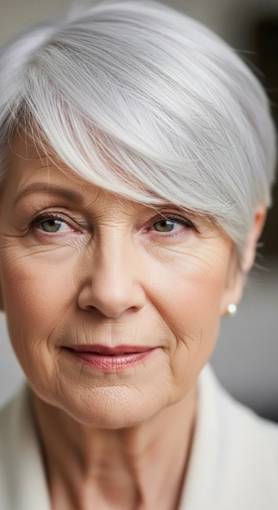 15 Stunning Haircuts for Women Over 70 That Are Easy to Style 7 The Pixie with Side Swept Bangs