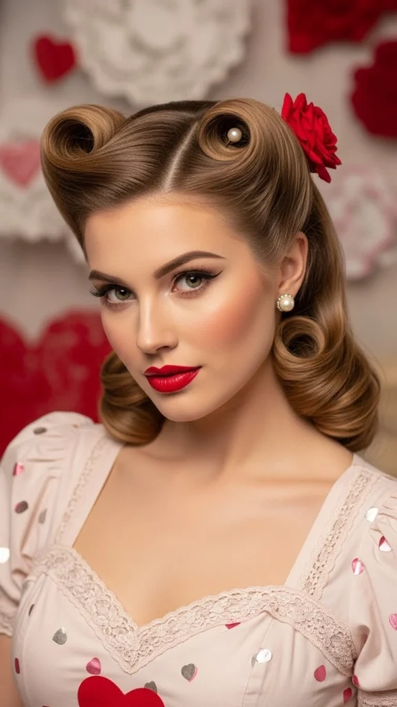 15 Romantic Valentine's Day Hairstyles That'll Make Hearts Skip a Beat 7 Vintage Inspired Victory Rolls