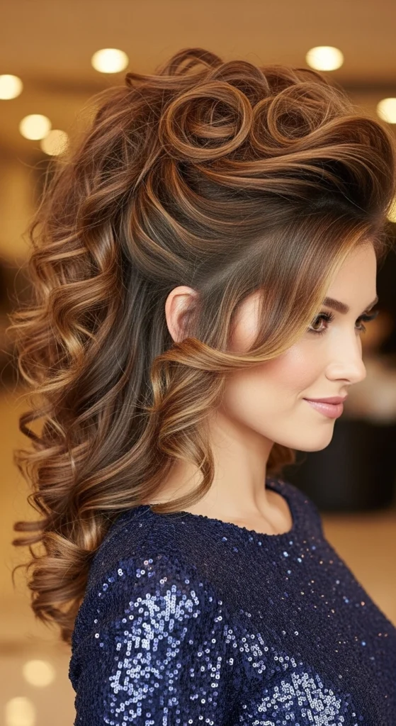 12 Effortless Curly Half Up Half Down Hairstyles for Every Occasion 12 Voluminous Half Up With Teased Crown