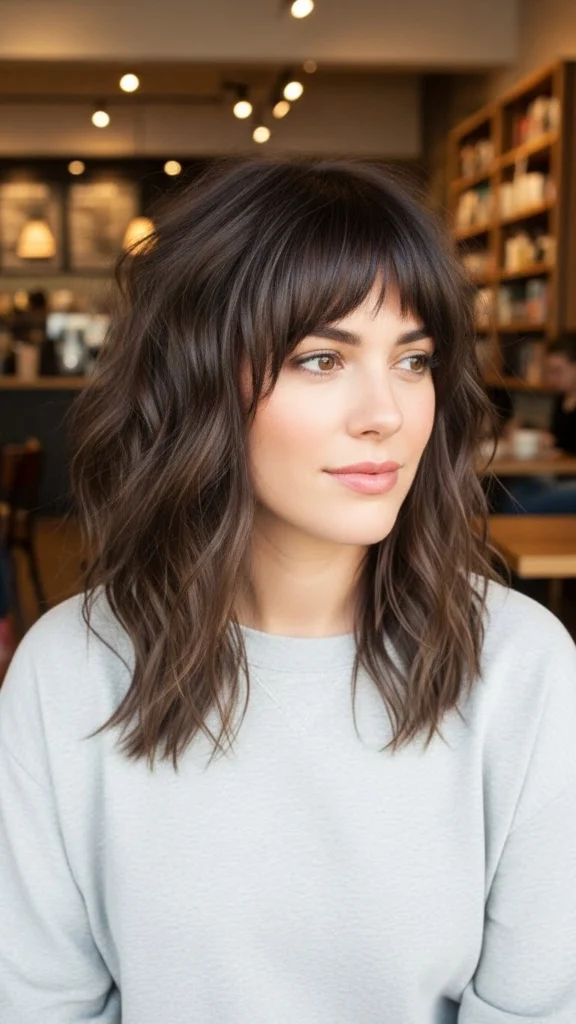 12 Wavy Wolf Cut with Bangs: Stunning Styles to Try in 2026 10 Wavy Wolf Cut with Choppy Eyebrow Grazing Bangs