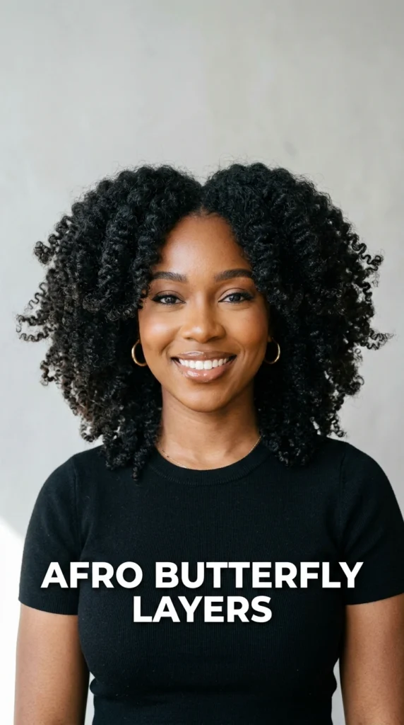 17 Butterfly Haircuts for Curly Hair - Book an Appointment Instantly 1 Afro butterfly haircut 202604101033